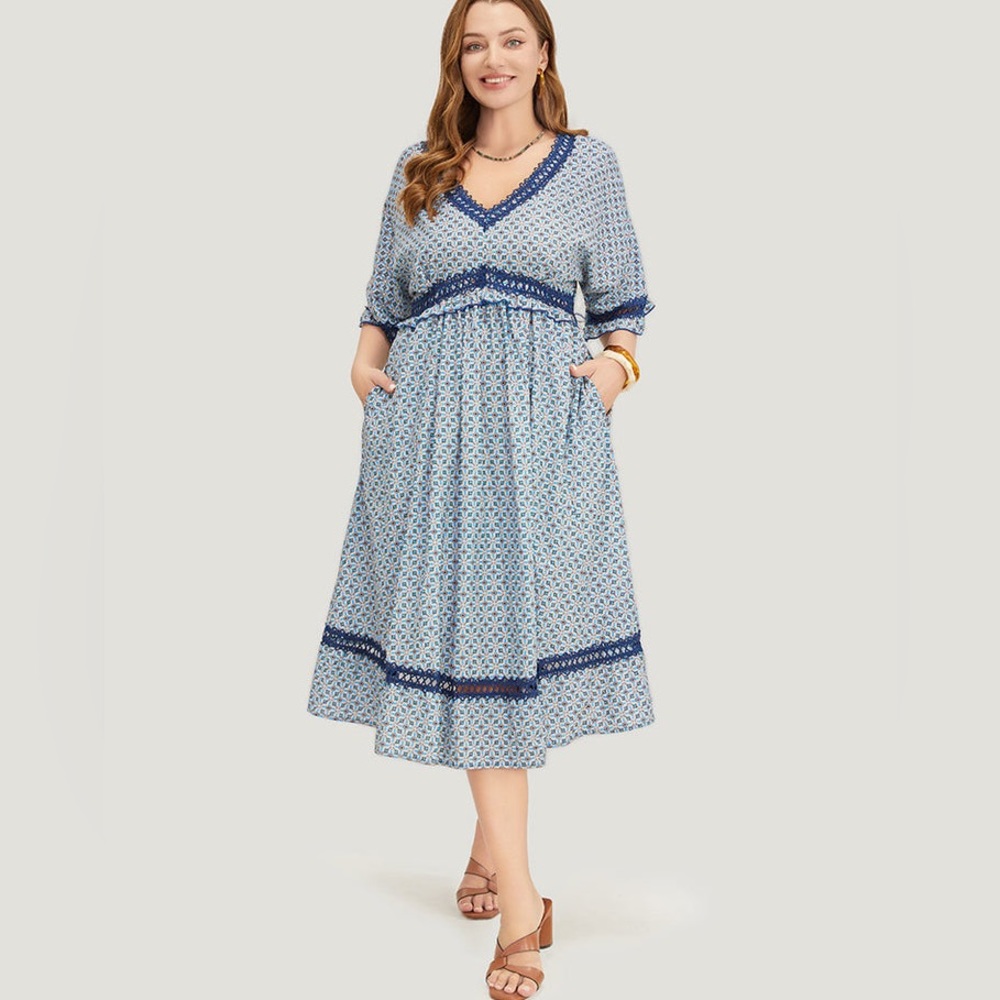 (A8) Bloomchic Bandana Dolman Sleeve Pockets Lace Ruffle Trim‎ Dress, Sz 12, NWT